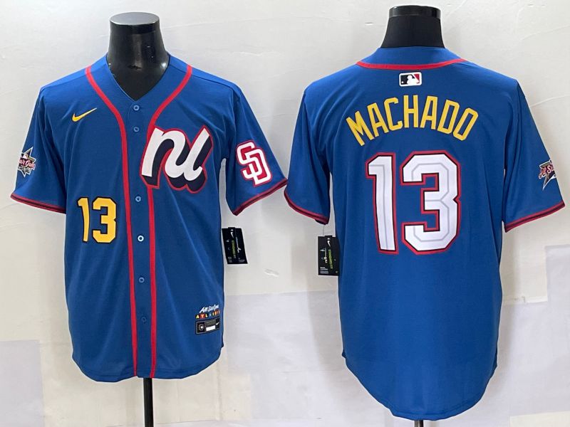Men San Diego Padres 13 Machado Blue All star Nike MLB Jersey style 5